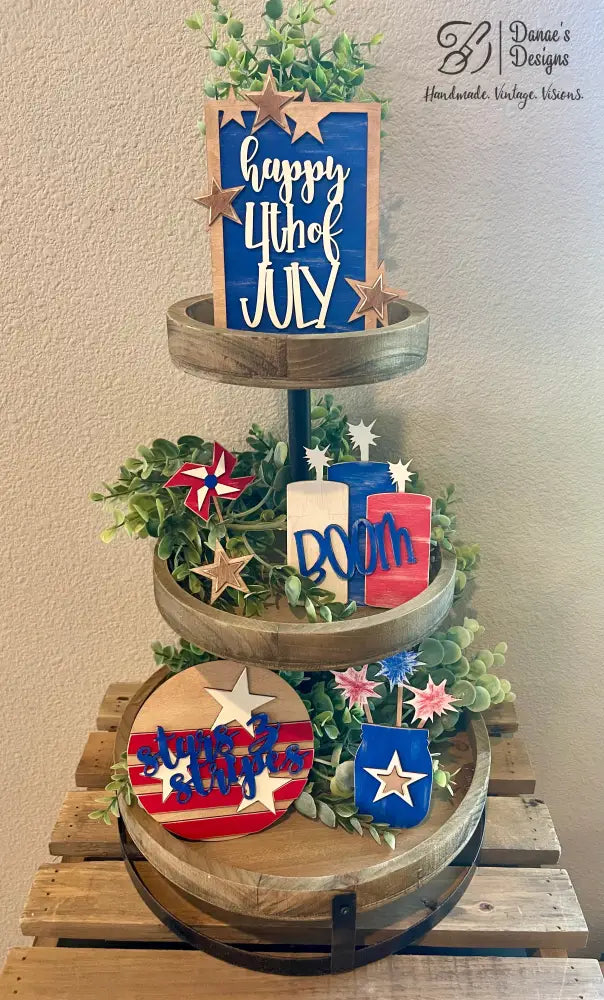 4Th Of July Tiered Tray Set - Bright Tier Sitter