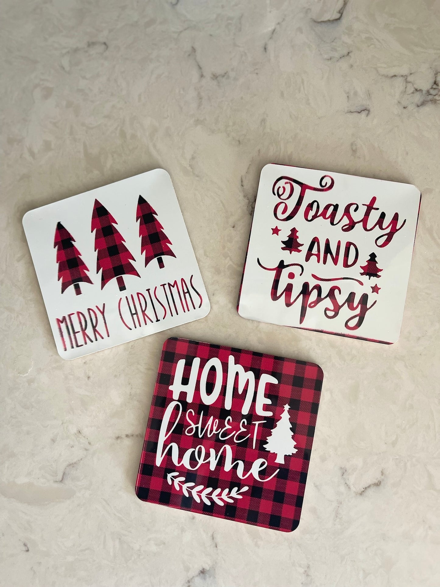 Christmas Buffalo Plaid Coasters (Set of 3)