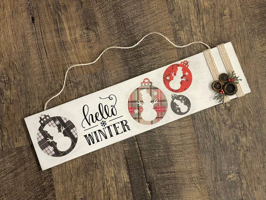 "hello Winter" Snowman Sign