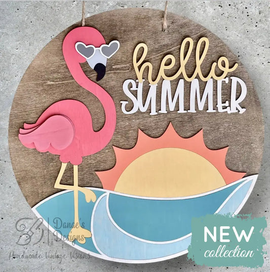 “Hello Summer” Fab (Fire Coral) Flamingo Sign